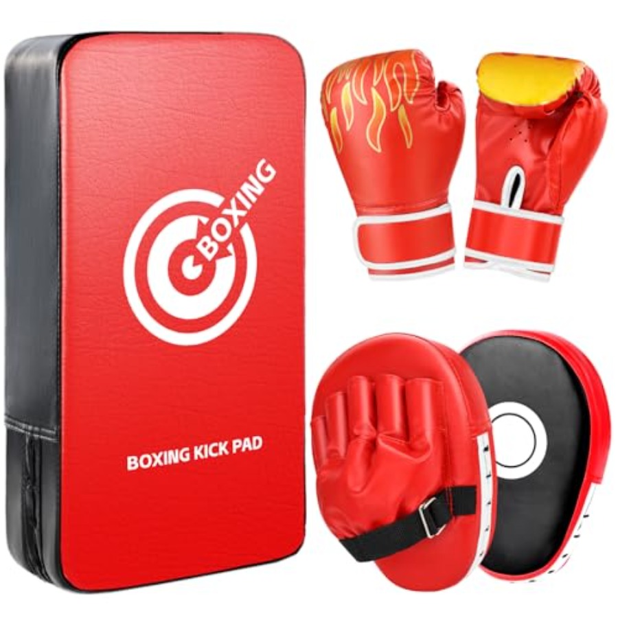 Boxing Glove Set - 3-in-1 Boxing Gloves Punching Mitts Kick